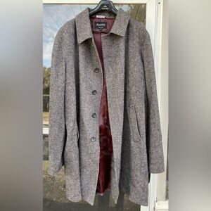 Men’s Afazzy Black and White Herringbone Wool/Polyester Overcoat 2XL